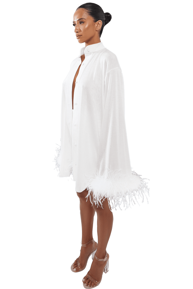 Dreamy Slinky Feather-Trimmed Cardigan