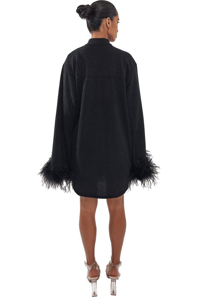 Midnight Feather-Trimmed Cardigan