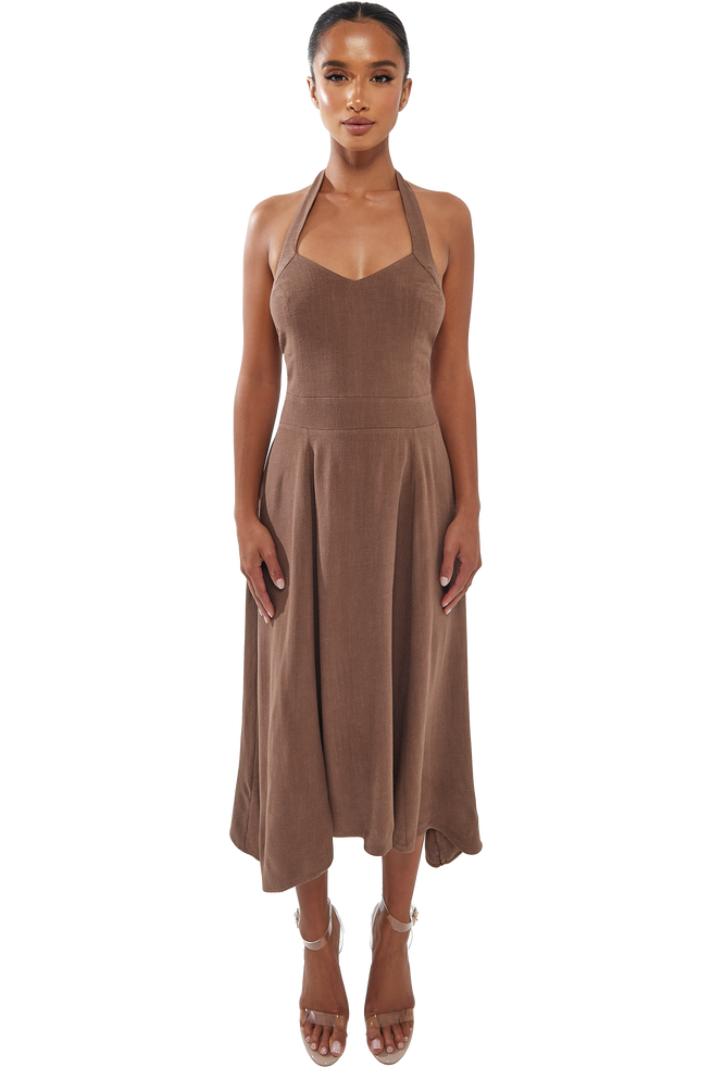Monroe Linen Midi Dress - Brown