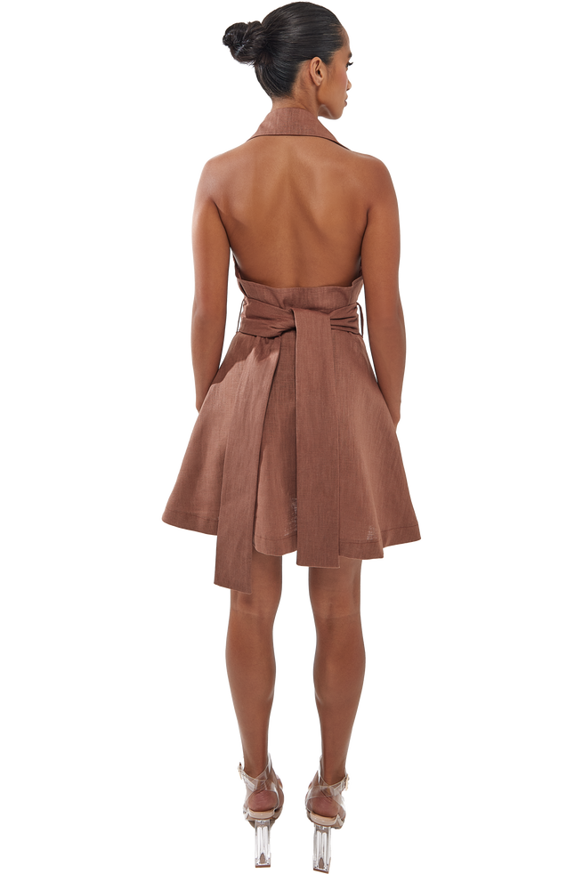 Audrey Linen Mini Dress - Brown