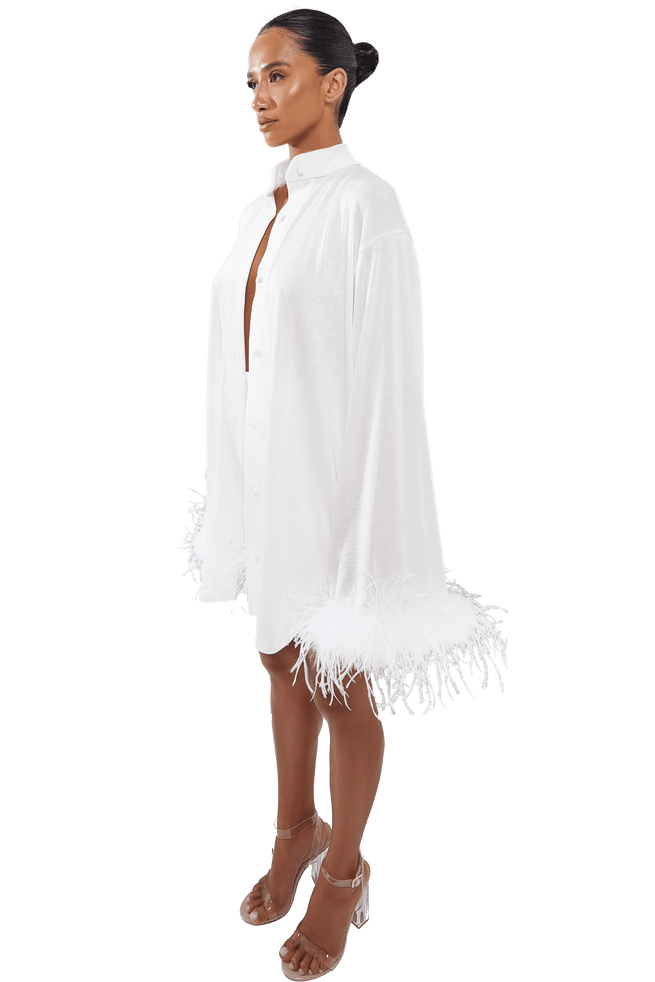 Dreamy Slinky Feather-Trimmed Cardigan