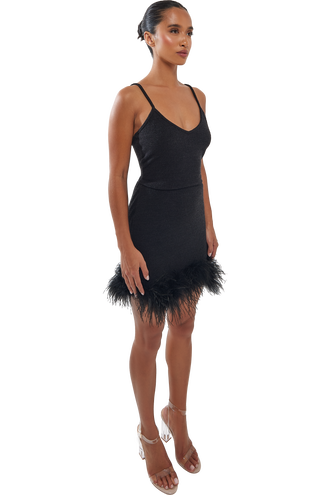 Midnight Feather-Trimmed Mini Skirt