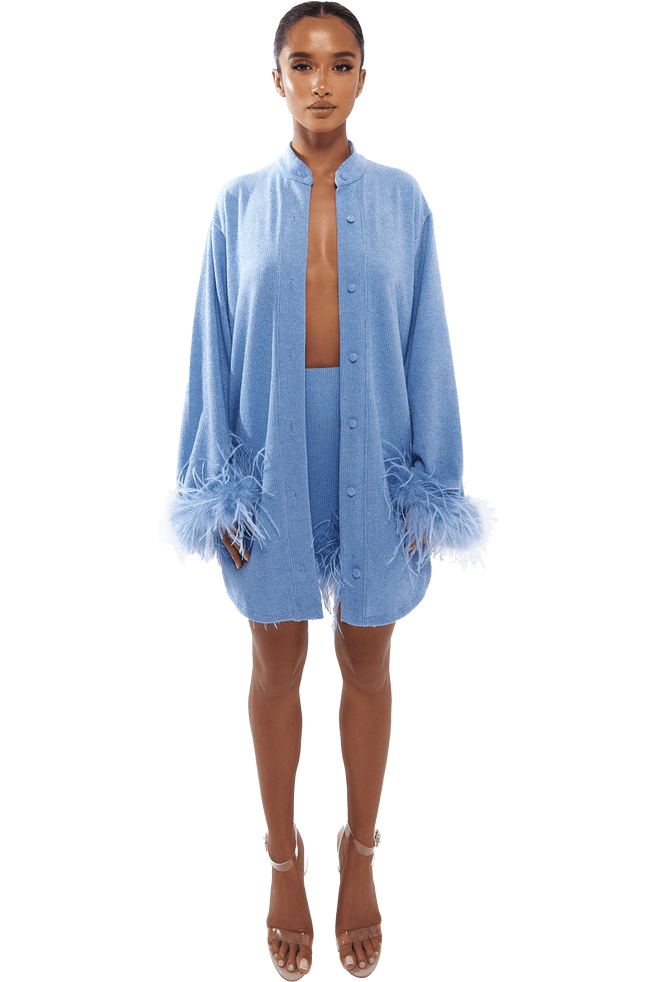 Sky Feather-Trimmed Cardigan