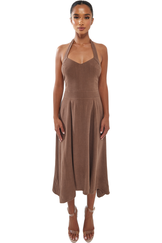 Monroe Linen Midi Dress - Brown