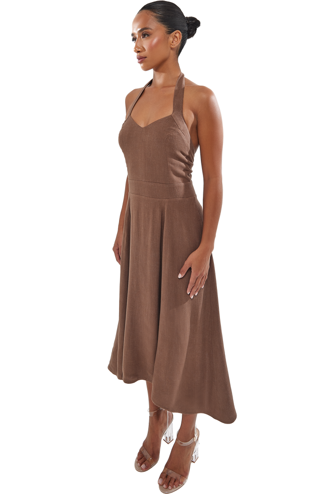 Monroe Linen Midi Dress - Brown