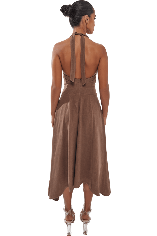 Monroe Linen Midi Dress - Brown