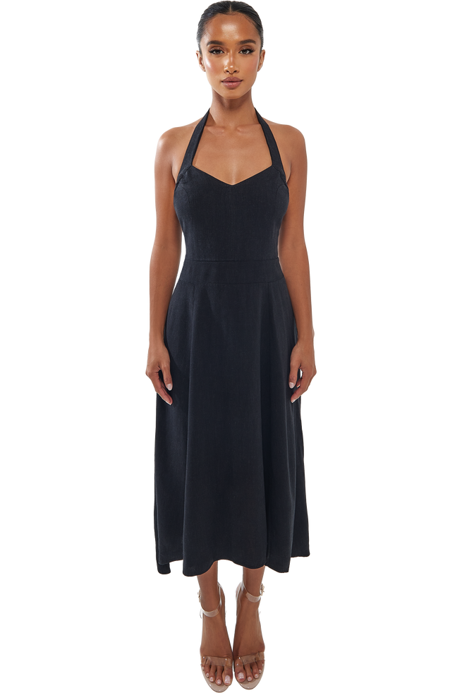 Monroe Linen Midi Dress - Black