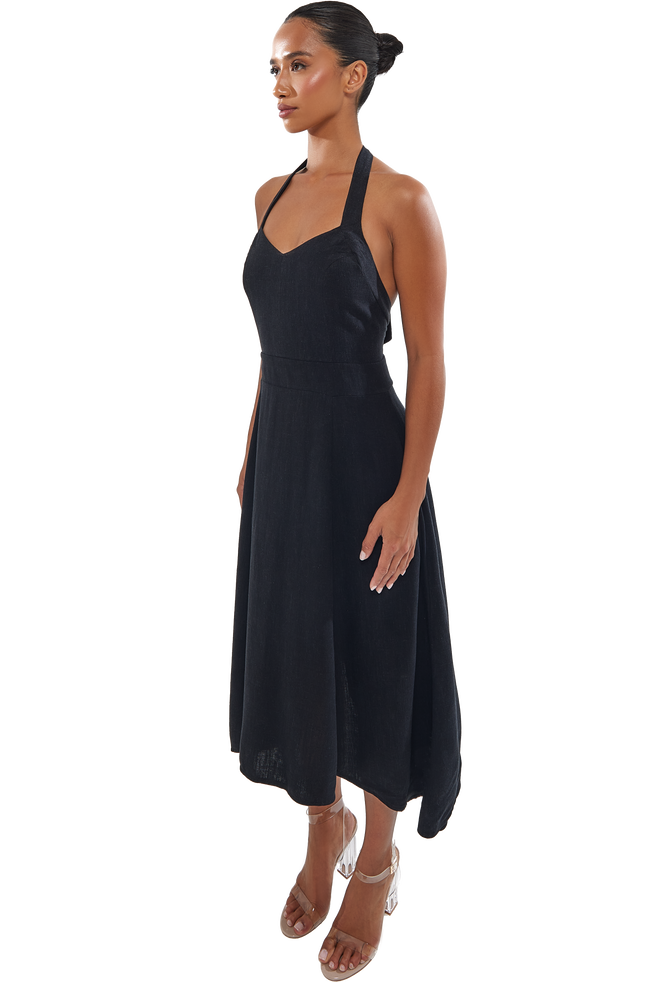 Monroe Linen Midi Dress - Black