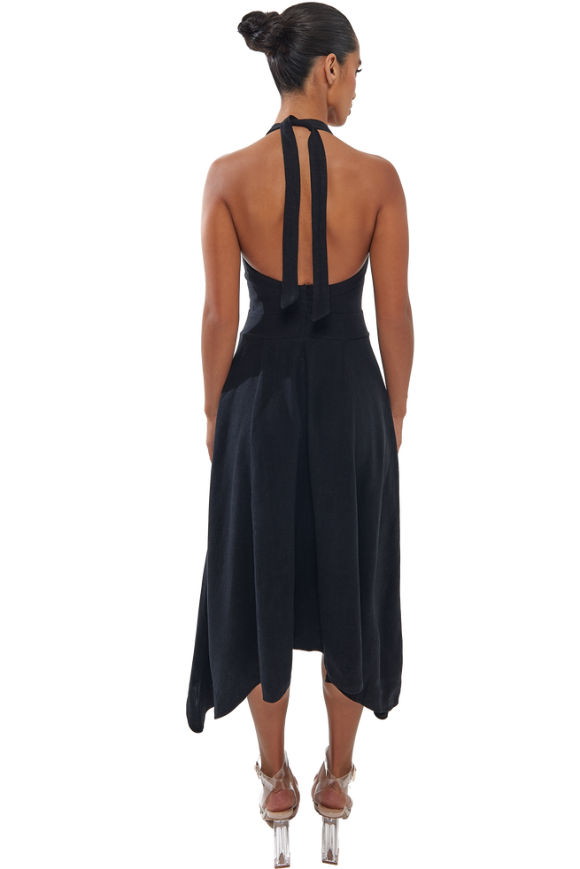 Monroe Linen Midi Dress - Black